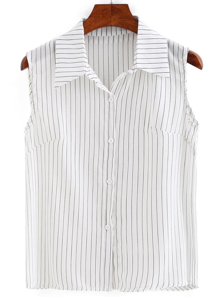 Shein Vertical Striped Chiffon Blouse - White