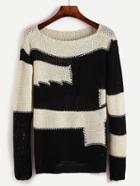 Shein Color Block Hollow Out Chunky Knit Sweater