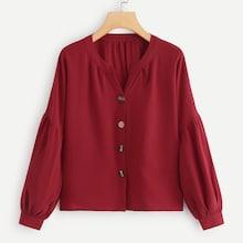 Shein Solid Bishop Sleeve Blouse