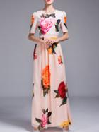 Shein Apricot Rose Print Maxi Dress