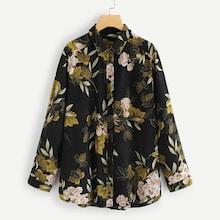 Shein Plus Button Front Collar Neck Floral Top