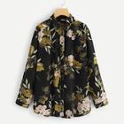 Shein Plus Button Front Collar Neck Floral Top