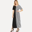 Shein Stripe Contrast Two Tone Longline Dress
