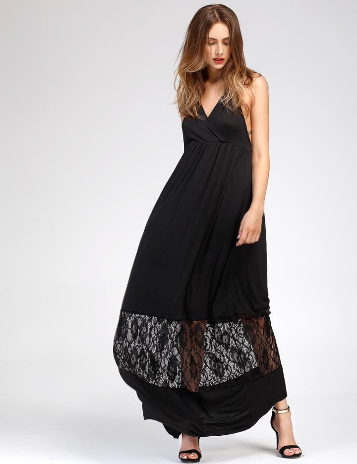 Shein Floral Lace Panel Surplice Neckline Backless Dress