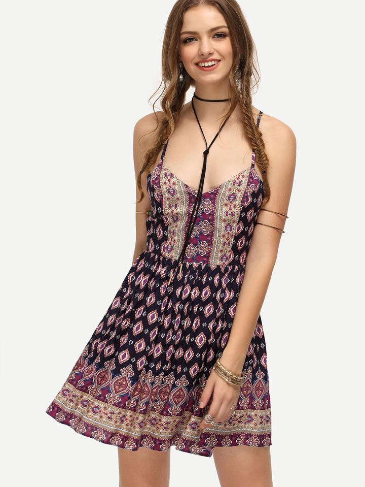 Shein Multicolor Spaghetti Strap Printed Dress