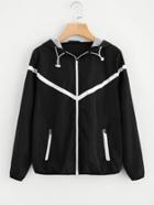 Shein Contrast Woven Tape Applique Windbreaker Hooded Jacket