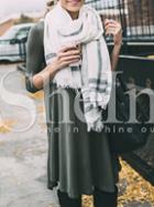 Shein Green V Neck Pleated T-shirt Dress