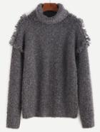 Shein Grey Turtleneck Fluffy Long Sleeve Sweater