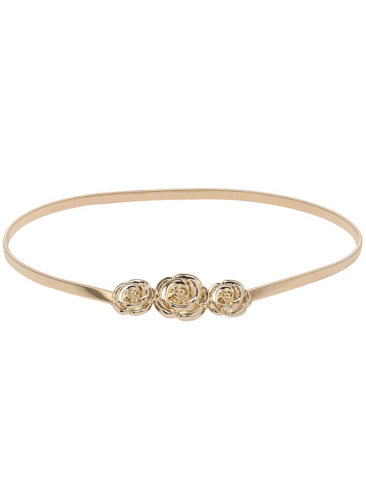 Shein Rose Shape Buckle Metal Elastic Belt