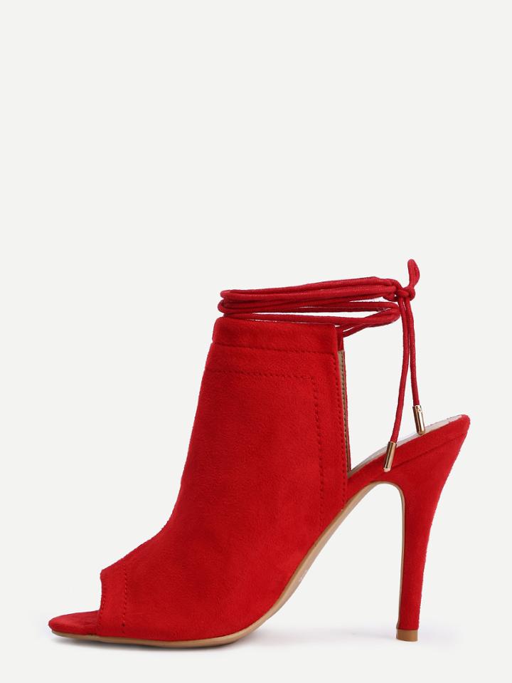Shein Peep Toe Lace-up Slingback Pumps - Red