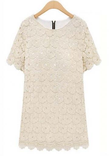 Rosewe Simple Apricot Short Sleeve Shift Dress For Women
