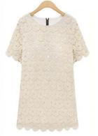 Rosewe Simple Apricot Short Sleeve Shift Dress For Women