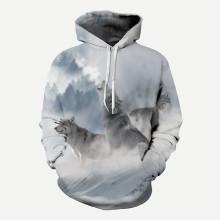 Shein Men Wolf Print Hooded Sweatshirt
