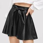 Shein Tie Waist Pu Flare Skirt