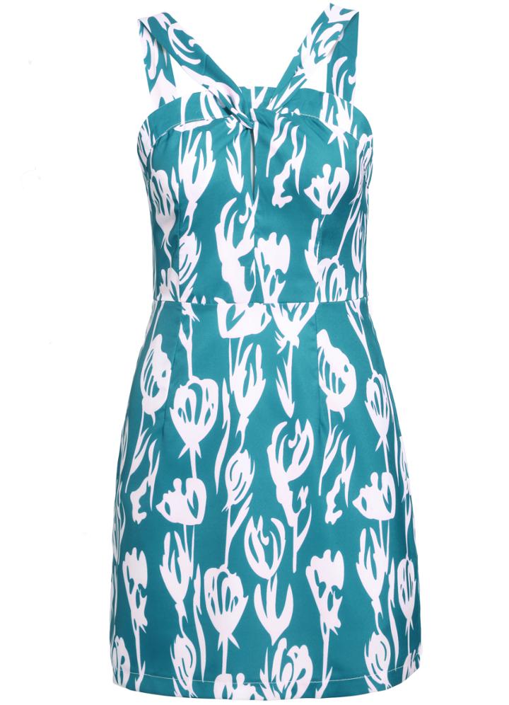 Shein Blue Spaghetti Strap Floral Slim Dress