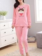 Shein Contrast Stripe Spot Tee & Pants Pj Set
