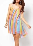 Rosewe Colorful Stripes Sleeveless Spaghetti Strap Dress For Women