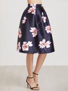Shein Navy Floral Print  Flare Skirt