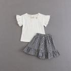 Shein Girls Ruffle Cuff Top With Plaid Skirt