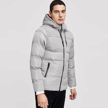 Shein Men Drawstring Solid Hooded Puffer Coat