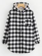Shein Faux Fleece Lined Buffalo Check Hooded Blouse