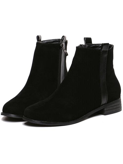Shein Black Round Toe Chunky Heel Zipper Boots