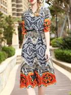 Shein V Neck Vintage Print Dress