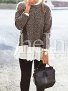 Shein Brown White Long Sleeve Color Block Sweater
