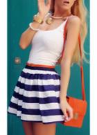 Rosewe Scoop Neck Sleeveless Striped Skater Dress