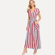 Shein Waist Belted Pocket Striped Dress