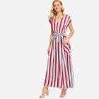 Shein Waist Belted Pocket Striped Dress