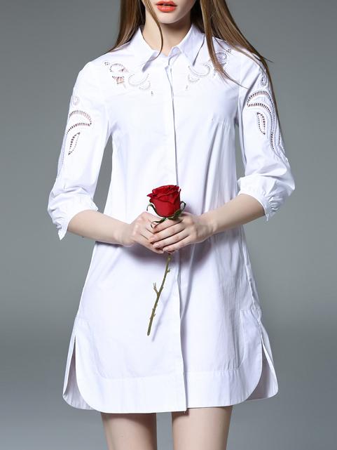 Shein White Lapel Hollow Split Shift Dress