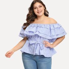 Shein Plus Flounce Layered Self Tie Plaid Blouse