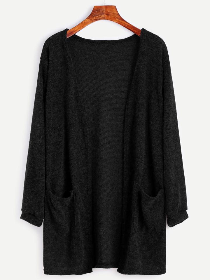 Shein Fuzzy Cardigan Sweater With Pockets