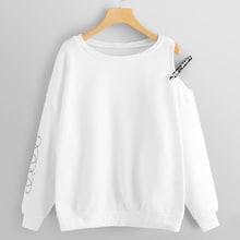 Shein Plus Open Shoulder Letter Taped Sweatshirt