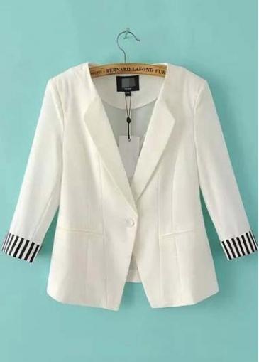 Rosewe Classic White Single Breasted Three Quarter Sleeve Blazer