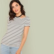 Shein Striped Cut Out Tee