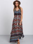 Shein Tribal Print Split Side Maxi Cami Dress