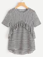 Shein Frill Trim High Low Striped T-shirt