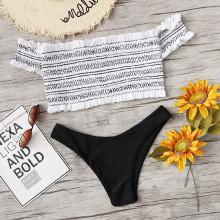 Shein Shirred Frill Hem Bikini Set
