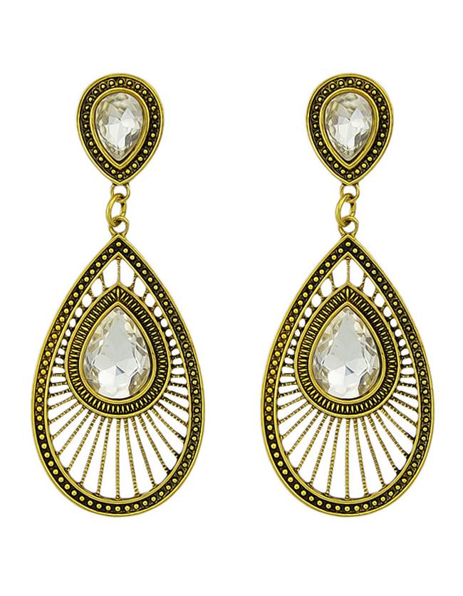 Shein Fashion Oval Rhinestone Women Drop White Earrings