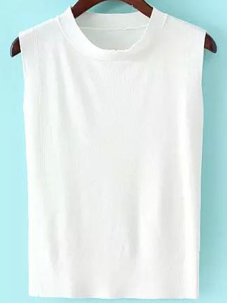 Shein White Stand Collar Slim Tank Top