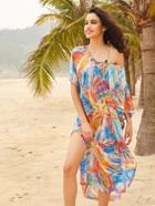 Shein Abstract Print Lace Up Slit Side Beach Kaftan