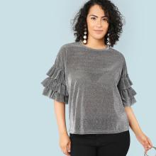 Shein Plus Tiered Ruffle Sleeve Glitter Top