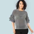 Shein Plus Tiered Ruffle Sleeve Glitter Top