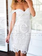 Shein White Short Sleeve Off The Shoulder Lace Dress