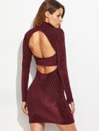 Shein Burgundy Cutout Back Striped Velvet Dress