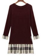 Shein Burgundy Round Neck Plaid Slim Plus Dress