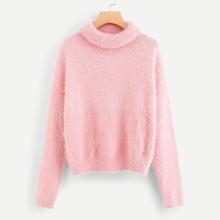 Shein Drop Shoulder Rolled Neck Fuzzy Jumper