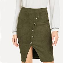 Shein Overlap Split Front Suede Skirt